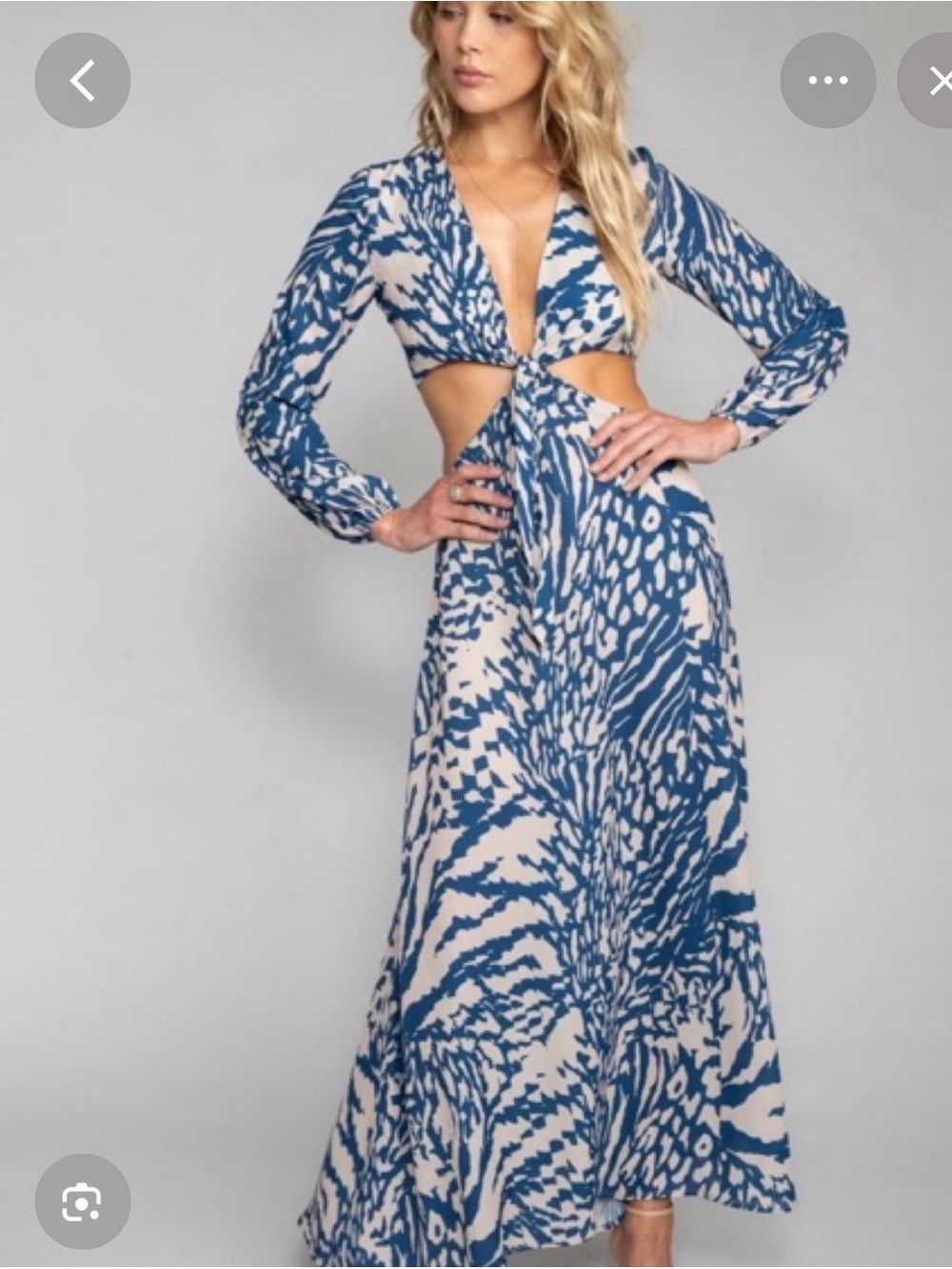 RESA Blue and White Printed Tie-Front Dress